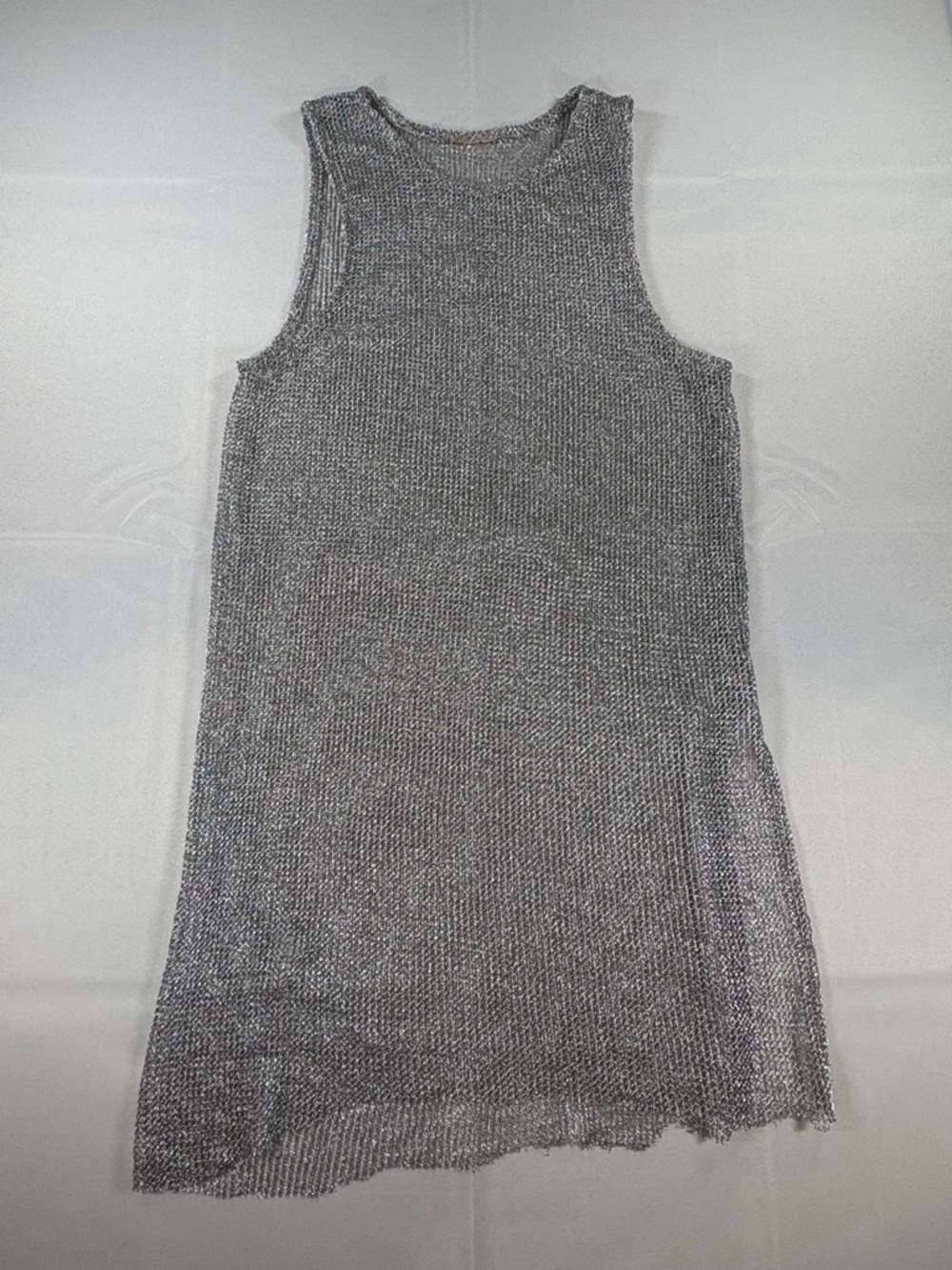 Y2K Silver Metallic Sheer Tank Dress Mini Unisex